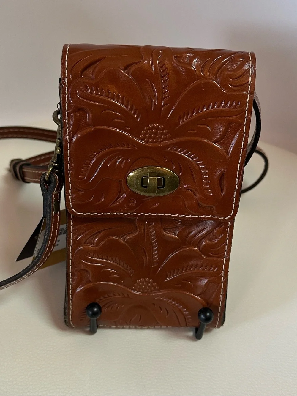 Patricia Nash Rivella Tooled Leather Crossbody Phone Bag Florence Brown NWT